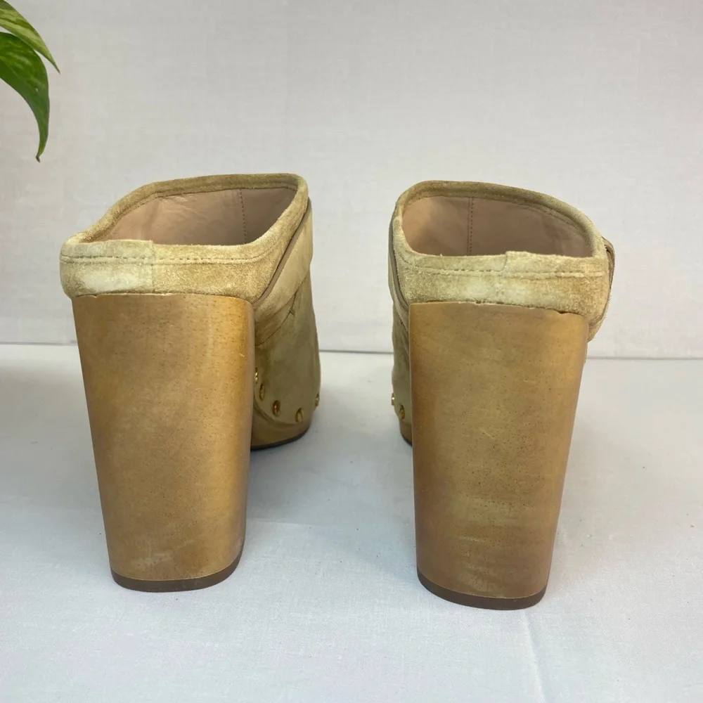 Veronica Beard Dacey Suede Studded Block Clogs in sand sz 10 M (F 655) - Picture 12 of 16